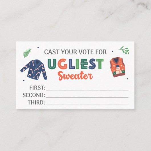 醜いクリスマスセーターパーティー投票カード エンクロージャーカード (正面)