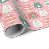 醜いクリスマスセーターピンクホリデーラッピング紙 ラッピングペーパー (ロールコーナー)