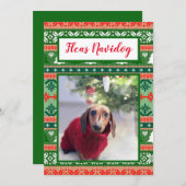 醜いクリスマスセーターフラス・ナビドッグペット写真 シーズンカード (正面/裏面)