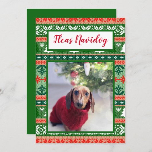 醜いクリスマスセーターフラス・ナビドッグペット写真 シーズンカード (正面/裏面)