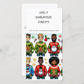 醜いクリスマスセーターホリデーパーティー招待状 (正面/裏面)
