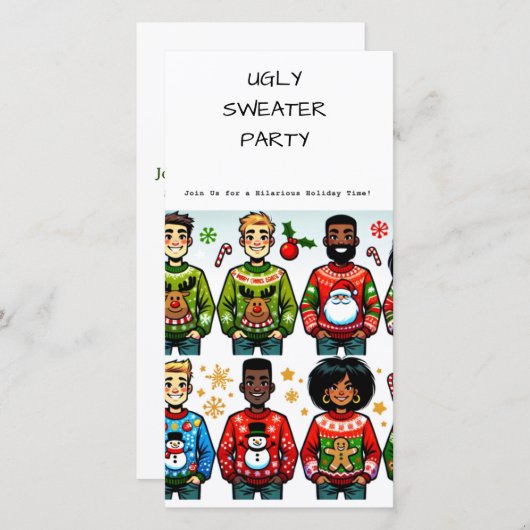 醜いクリスマスセーターホリデーパーティー招待状 (正面/裏面)