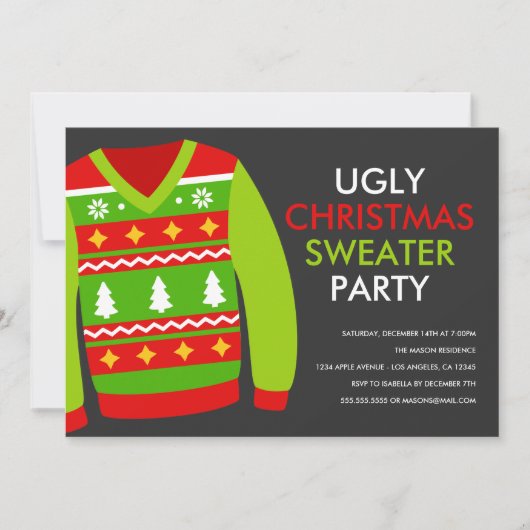 醜いクリスマスセーターホリデーパーティー招待状 招待状 (正面)