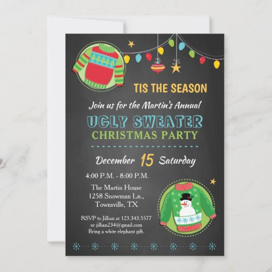 醜いクリスマスセーターホリデーパーティー招待状 招待状 (正面)