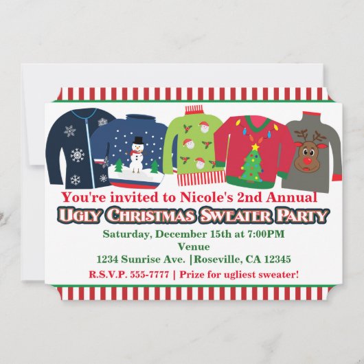 醜いクリスマスセーターホリデーパーティー招待状 招待状 (正面)