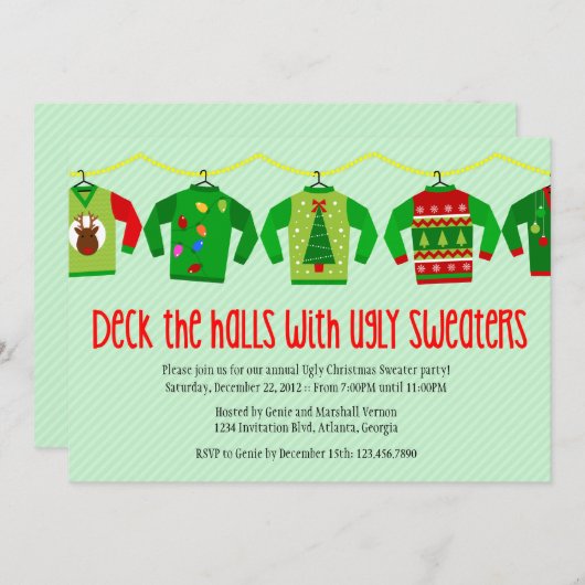 醜いクリスマスセーターホリデーパーティー招待状 招待状 (正面/裏面)