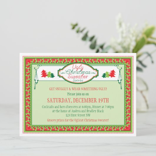 醜いクリスマスセーターホリデーパーティー招待状 招待状 (スタンド正面)