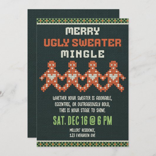 醜いクリスマスセーターホリデーパーティー 招待状 (正面/裏面)