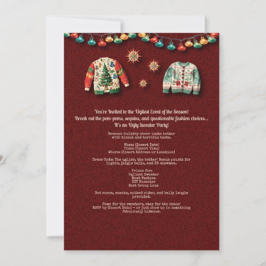 醜いクリスマスセーターホリデーパーティー 招待状 (裏面)