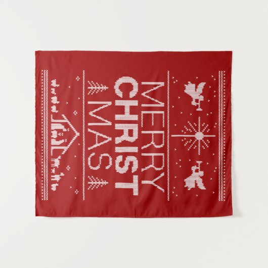 醜いクリスマスセーターメリーキリストレッド宗教 タペストリー (正面(横))