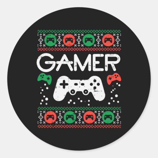 醜いクリスマスセーターレトロビデオゲームクリスマス少年 ラウンドシール (正面)