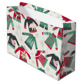 醜いクリスマスセーター休日パターングリーンレッド ラージペーパーバッグ (裏面アングル)