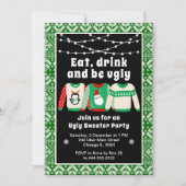 醜いクリスマスセーター休日パーティグリーン 招待状 (正面)