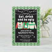 醜いクリスマスセーター休日パーティグリーン 招待状 (スタンド正面)