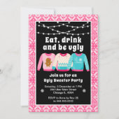 醜いクリスマスセーター休日パーティーピンク 招待状 (正面)