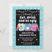 醜いクリスマスセーター休日パーティーブルー 招待状 (正面)