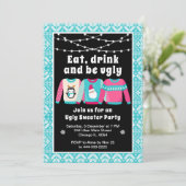 醜いクリスマスセーター休日パーティーブルー 招待状 (スタンド正面)