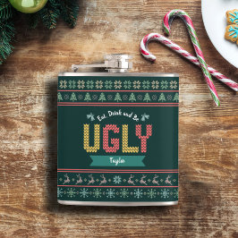 醜いクリスマスセーター北欧ニットあなたの名前グリーン フラスク