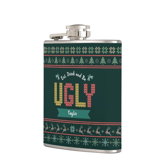 醜いクリスマスセーター北欧ニットあなたの名前グリーン フラスク (左)
