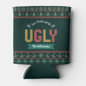 醜いクリスマスセーター北欧ニットあなたの名前グリーン 缶クーラー (正面)