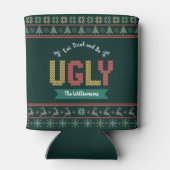 醜いクリスマスセーター北欧ニットあなたの名前グリーン 缶クーラー (裏面)