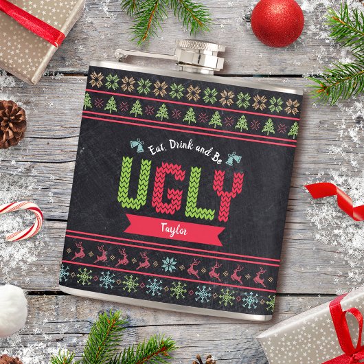 醜いクリスマスセーター北欧ニット名Chalkboard フラスク