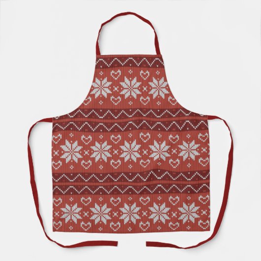 醜いクリスマスセーター北欧ニット赤いハート エプロン (正面)