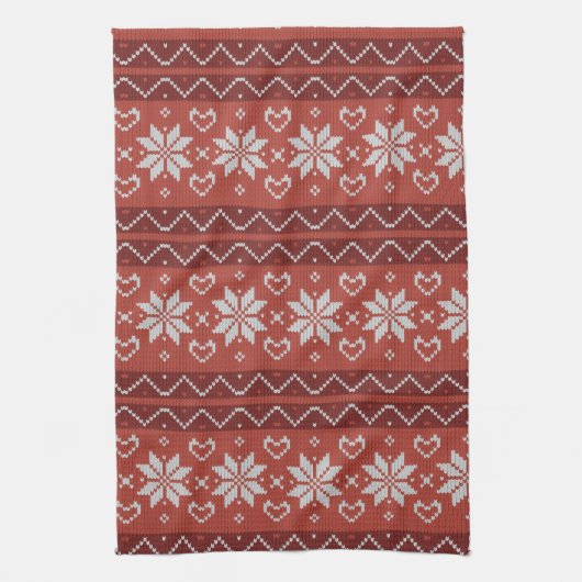醜いクリスマスセーター北欧ニット赤いハート キッチンタオル (縦)