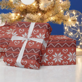 醜いクリスマスセーター北欧ニット赤いハート ラッピングペーパー