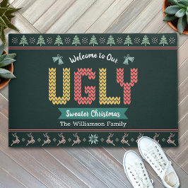 醜いクリスマスセーター北欧ハンターグリーンニット ドアマット