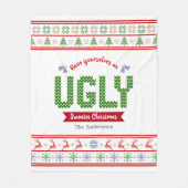 醜いクリスマスセーター北欧ホワイトレッドグリーンニット フリースブランケット (正面)