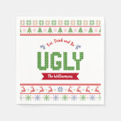 醜いクリスマスセーター北欧レッドグリーンニット名 スタンダードカクテルナプキン (正面)