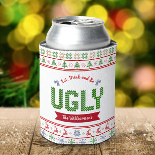 醜いクリスマスセーター北欧レッドグリーンニット名 缶クーラー