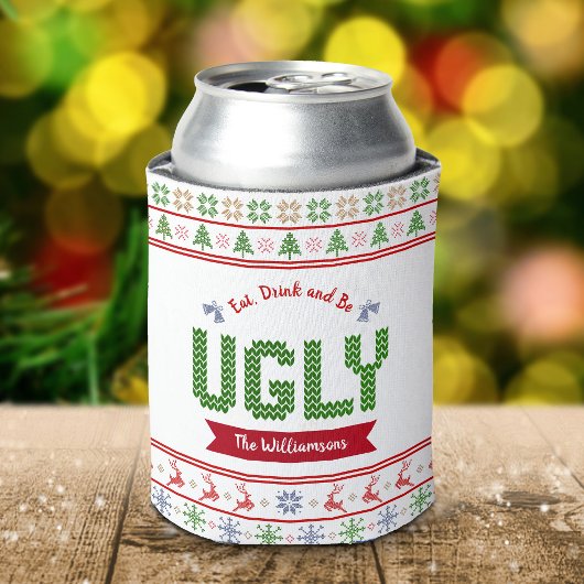 醜いクリスマスセーター北欧レッドグリーンニット名 缶クーラー
