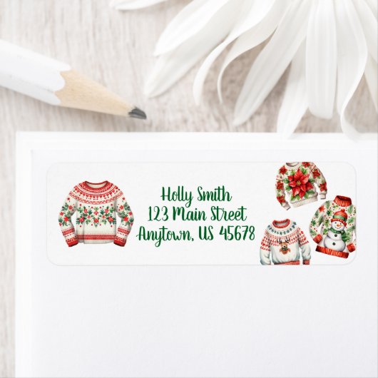 醜いクリスマスセーター差出人住所ラベル ラベル (インサイチュ)