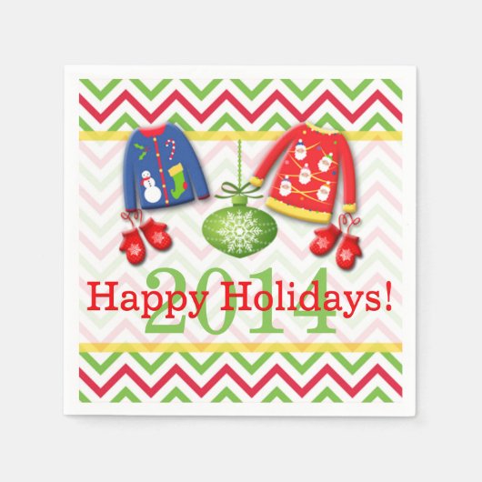 醜いクリスマスセーター幸せなホリデーナプキンス スタンダードカクテルナプキン (正面)
