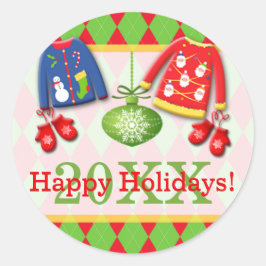 醜いクリスマスセーター幸せな休日ステッカー ラウンドシール