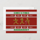 醜いクリスマスセーター怖いジンジャーブレッドマン赤 シーズンポストカード (正面/裏面)