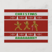 醜いクリスマスセーター怖いジンジャーブレッドマン赤 シーズンポストカード (正面)