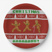 醜いクリスマスセーター怖いジンジャーブレッドマン赤 ペーパープレート (正面)
