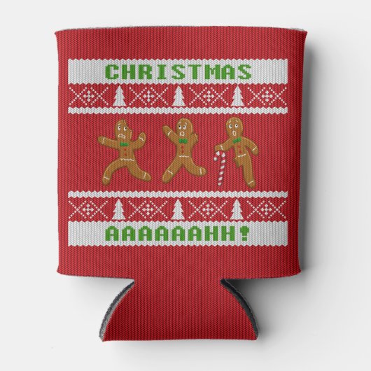 醜いクリスマスセーター怖いジンジャーブレッドマン赤 缶クーラー (正面)