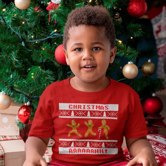 醜いクリスマスセーター怖いジンジャーブレッドマン赤 Tシャツ