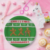 醜いクリスマスセーター怖いジンジャーブレッドメンズグリーン ペーパープレート (パーティー)