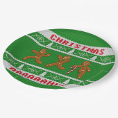 醜いクリスマスセーター怖いジンジャーブレッドメンズグリーン ペーパープレート (アングル)