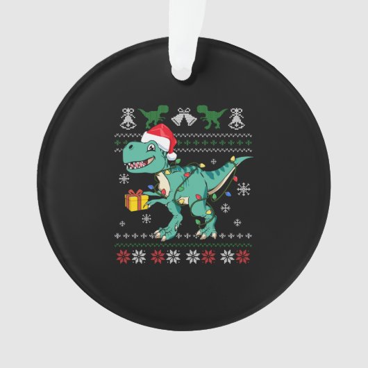 醜いクリスマスセーター恐竜ボーイズ子供パジャマT オーナメント (正面)