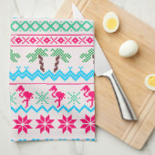 醜いクリスマスセーター熱帯フラミンゴ キッチンタオル (四つ折り)