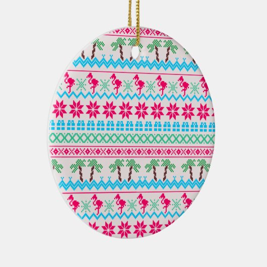 醜いクリスマスセーター熱帯フラミンゴ セラミックオーナメント (右)