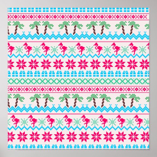 醜いクリスマスセーター熱帯フラミンゴ ポスター (正面)