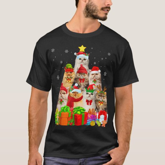 醜いクリスマスセーター猫ツリおもしろいペルシャ猫 Tシャツ (正面)