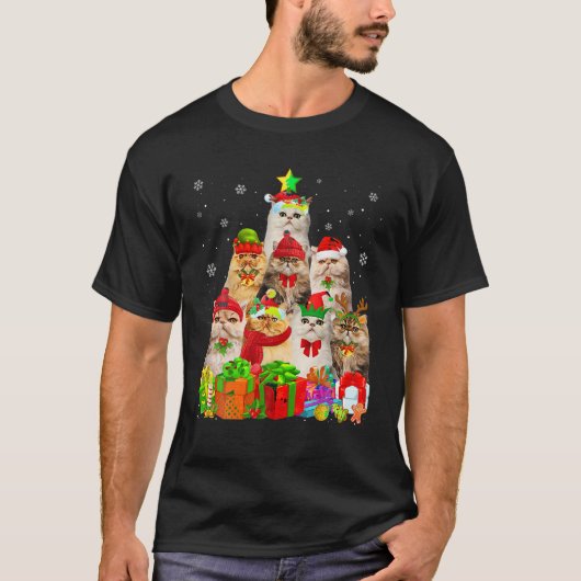 醜いクリスマスセーター猫ツリおもしろいペルシャ猫 Tシャツ (正面)